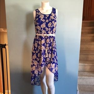New Floral Hi-Lo Dress with belt Blue Large