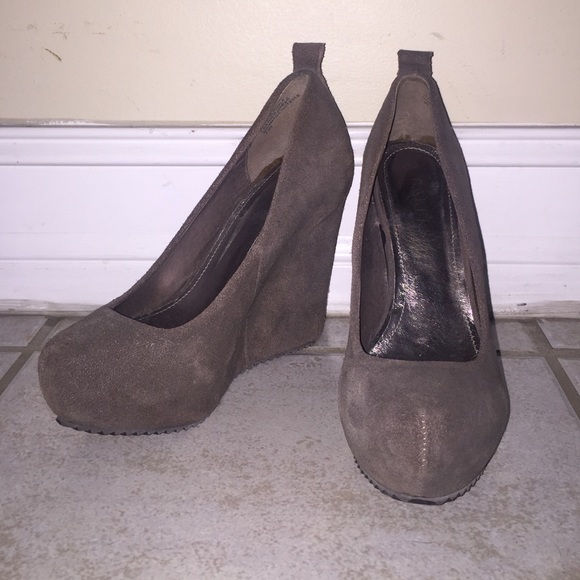 Gray suede wedge heels from Bakers