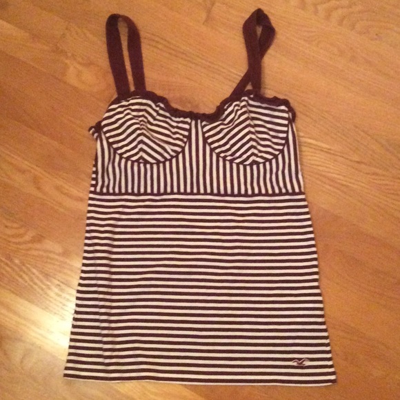 Soft maroon and cream striped tank top. - Picture 1 of 3