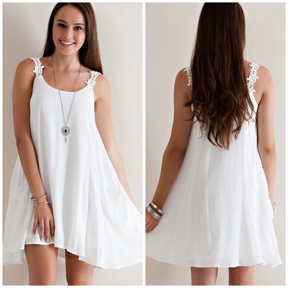 SOLD. Off White A-Line Lace Strap Dress - Picture 2 of 5