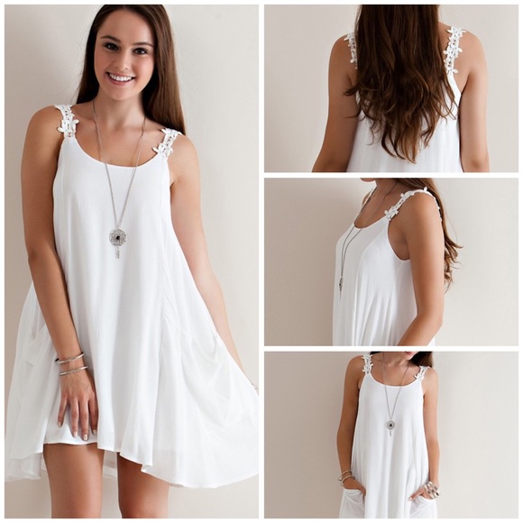 SOLD. Off White A-Line Lace Strap Dress - Picture 3 of 5