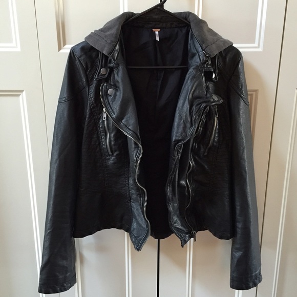 Free People Vegan Leather Moto Jacket with Hood - Picture 3 of 4
