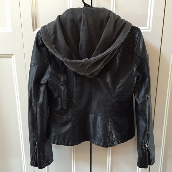 Free People Vegan Leather Moto Jacket with Hood - Picture 4 of 4