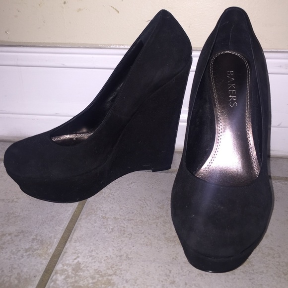 Black suede wedge heels from bakers