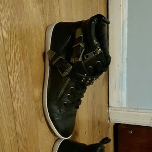 Faux leather zip up shoes with buckles