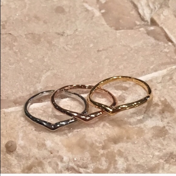 Tri Color Brass Chevron Midi Rings