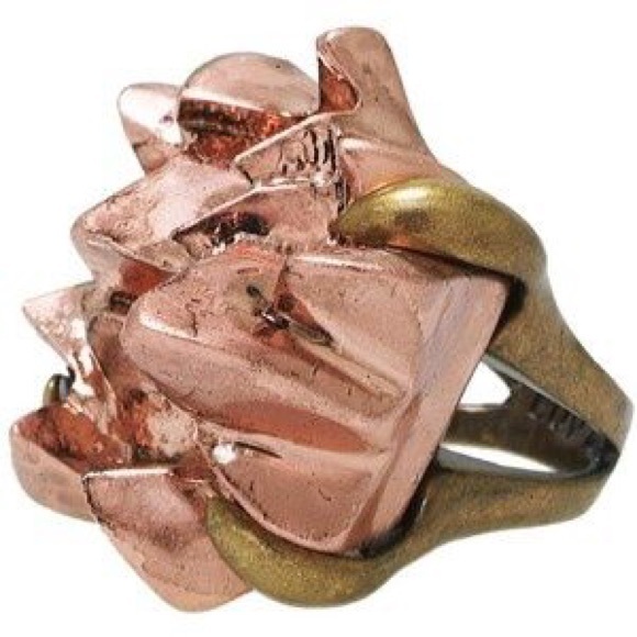 LUV AJ Antique Gold Crystal Chunk Cocktail Ring