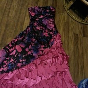 Strapless floral prom dress and floral shawl