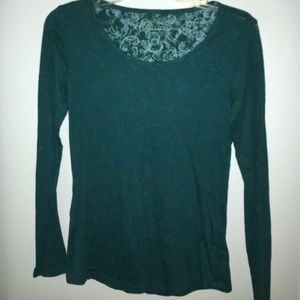 Teal Patterned Long Sleeve Top