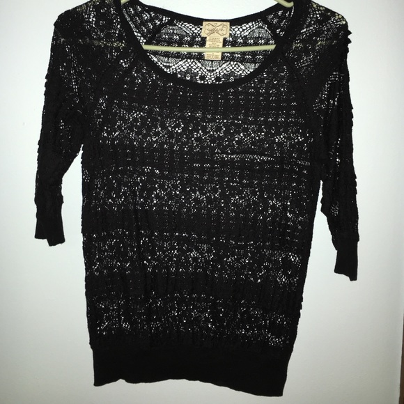 3/4 Length Sleeve Black Lace Top