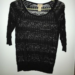 3/4 Length Sleeve Black Lace Top
