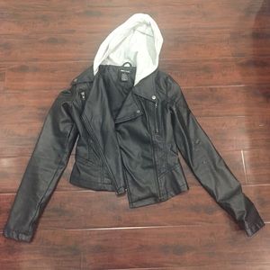 Faux leather jacket with hood