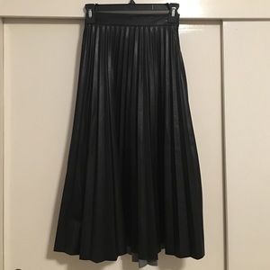 Black leather maxi pleated skirt