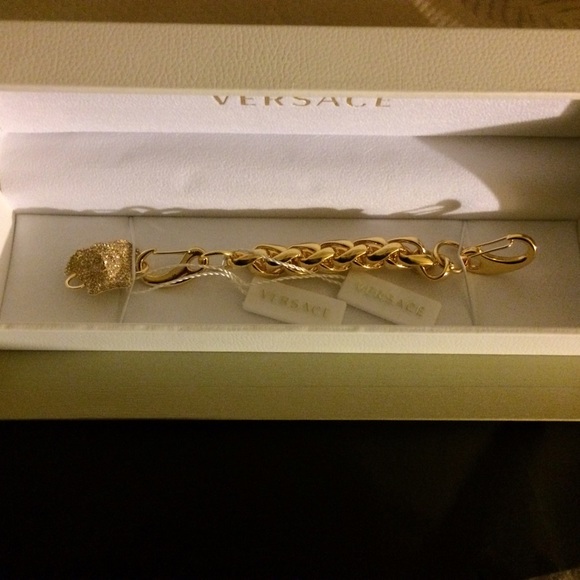 Versace Gold Link Bracelet w/ Crystal Medusa Head