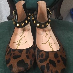 Jessica Simpson studded leopard ankle flats