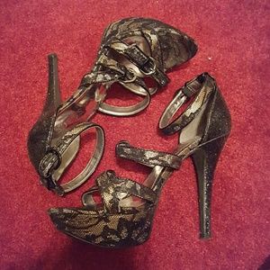 Guess strappy black lace heels