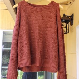 adorable rust colored cold-shoulder sweater