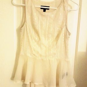 Cream Peplum Top w/ Lace
