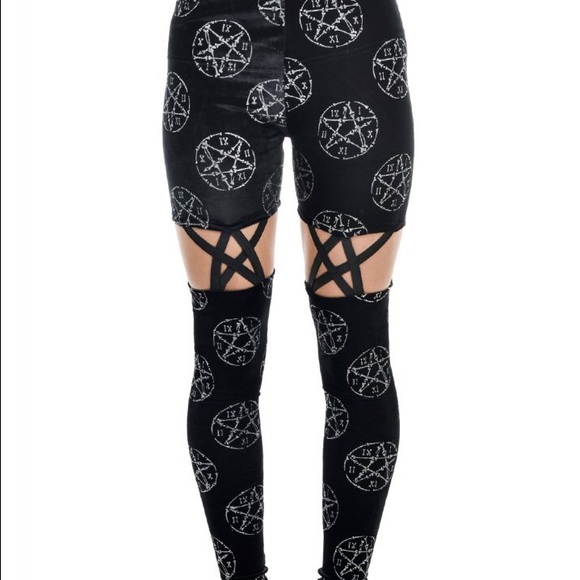 Rat Baby Pentagram Glitter Velvet Cutout Leggings