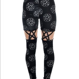 Rat Baby Pentagram Glitter Velvet Cutout Leggings