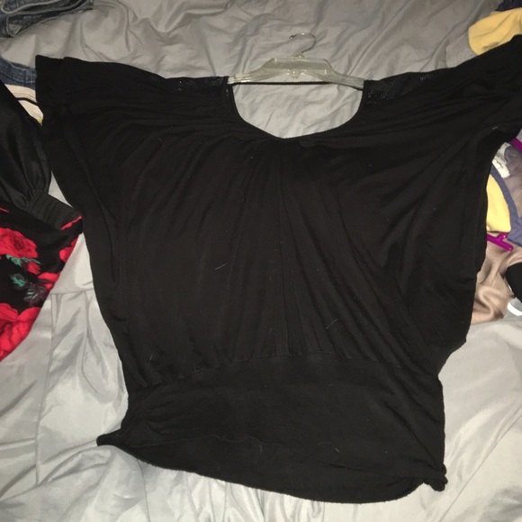 Black tunic shirt with lace detail