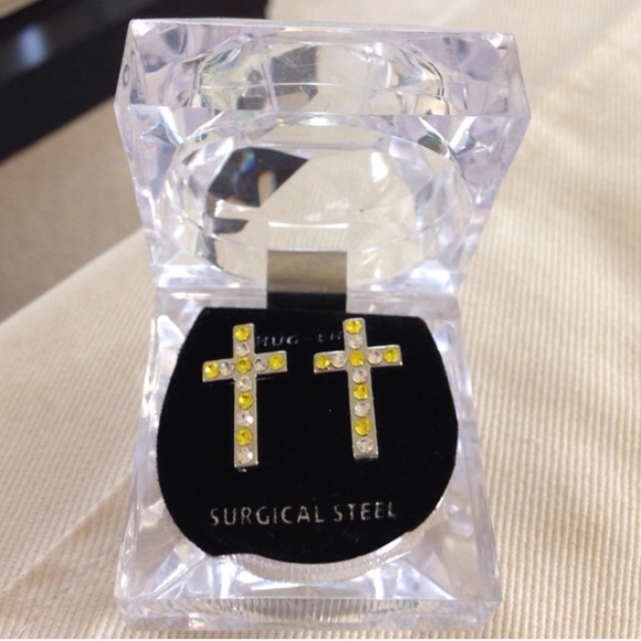 NWT Surgical Steel Cross Earrings with Gemstones