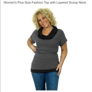 Women's plus size fashion top layered scoop neck