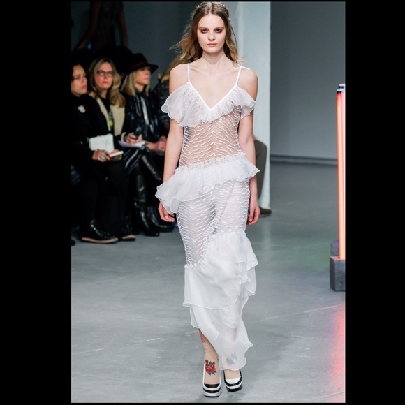 RODARTE WHITE SILK ASYMMETRICAL RUNWAY DRESS