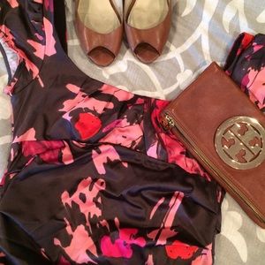 Suzi Chin for Maggy London brown and pink dress