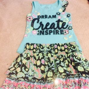 Justice shirt & skirt top size 8 skirt size 10
