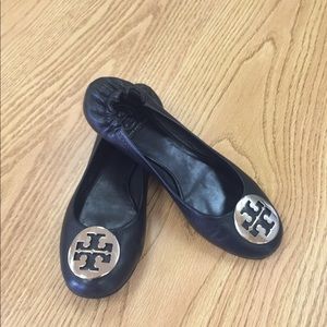 Black/Silver Tory Burch Reva Ballet Flats 8M