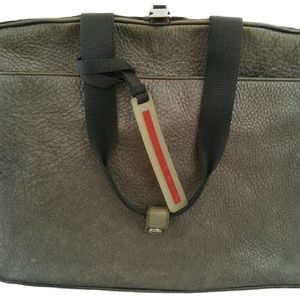 PRADA Sport Pebbled Leather Gray Metallic Tote