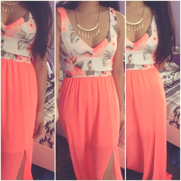 NWOT Coral Neon Maxi Formal Dress
