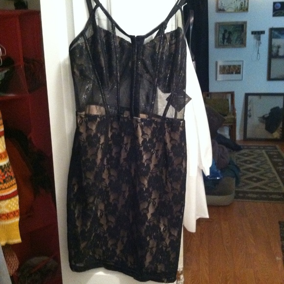 Nasty Gal sheer black lace overlay fitted dress
