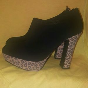 Black and leopard platform booties