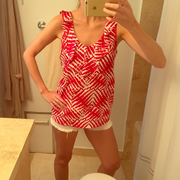 Super cute silk red and white Intermix top!