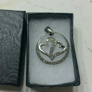 Silver hearts pendant with stones,like new