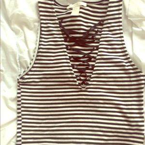 Forever 21 black + ivory striped crop top