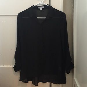 Sheer Black Cotton Button Up Shirt
