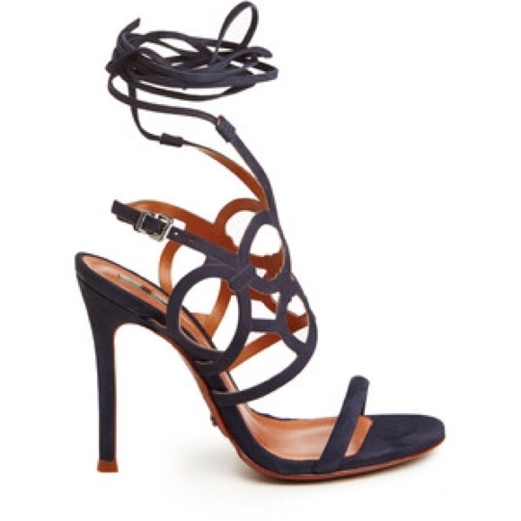 Schutz Naty black suede wrap heels