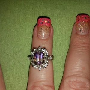 Size 6 silver pink sapphire w/ diamond accent NWOT