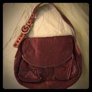 Lucky brand shoulder leather bag w/flap over zip