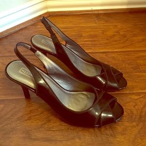 3 inch heel black strap heel, worn once***