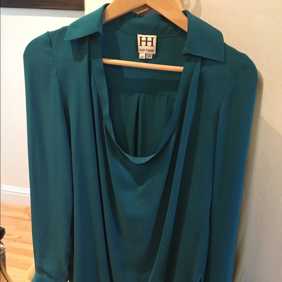 Haute hippie silk cow neck blouse in Kelly Green.