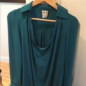 Haute hippie silk cow neck blouse in Kelly Green.