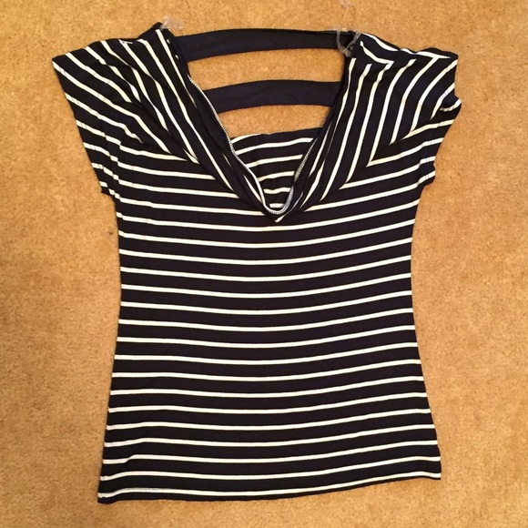 Navy and White Scoop Neck Shirt
