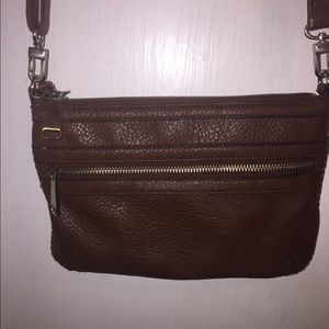 Brown leather satchel crossbody purse