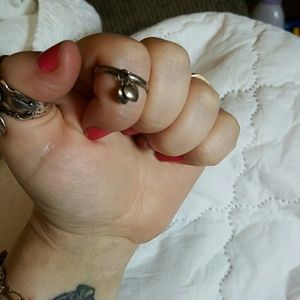 Sterling silver double heart dangle ring