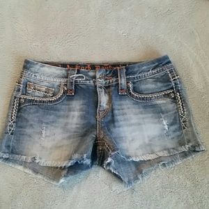 Rock revival denim shorts