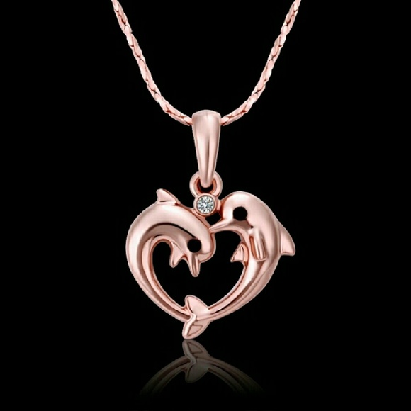 SALE!!! Rosegold Dolphin Heart Necklace~True Love